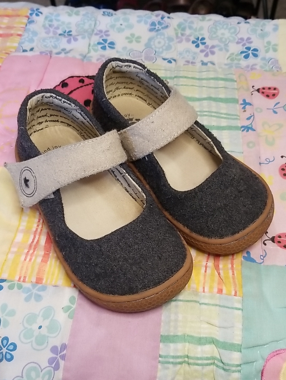Girls Grey Mary Jane Shoes with Beige Strap Size 10 Carta II